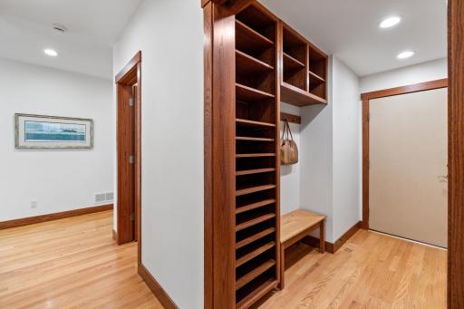 Practical luxuryâorganized mudroom from the garage