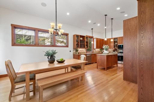 Exquisite wood craftsmanship infuses the home with warmth and character