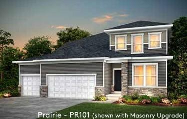 Linwood - Prairie Elevation Rendering Shown With Stone Masonry