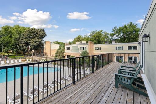Terrific balcony off the party room overlooking the pool