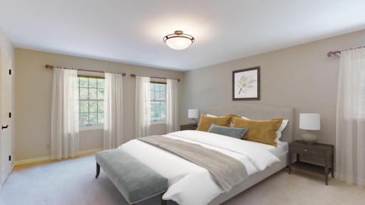 A true retreat, the spacious primary suite offers a peaceful escape at the end of the day, features a walk-in closet and private bath for convenience and luxury. virtually staged