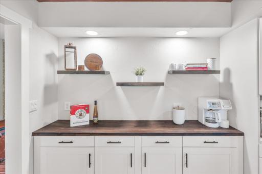 Large, modern, built-in buffet to serve coffee and meals