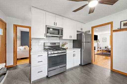 The stainless steel appliances add a touch of glam.