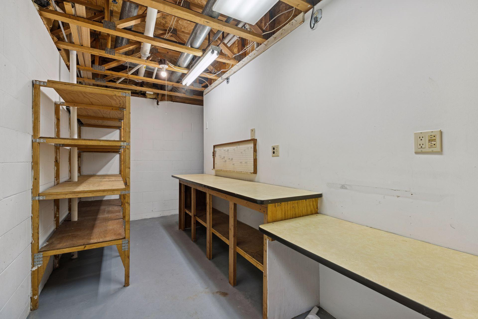 Lower level workshop room.