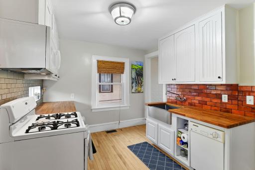 Updated kitchen with butcher block counters, updated appliances