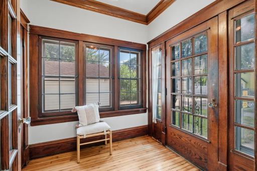 The front entryway, loaded with woodwork.