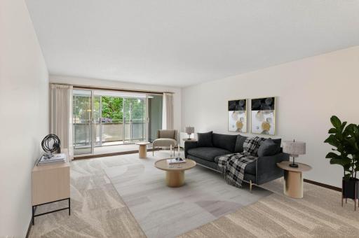 East-facing condo, flooded with morning light. Virtual staging