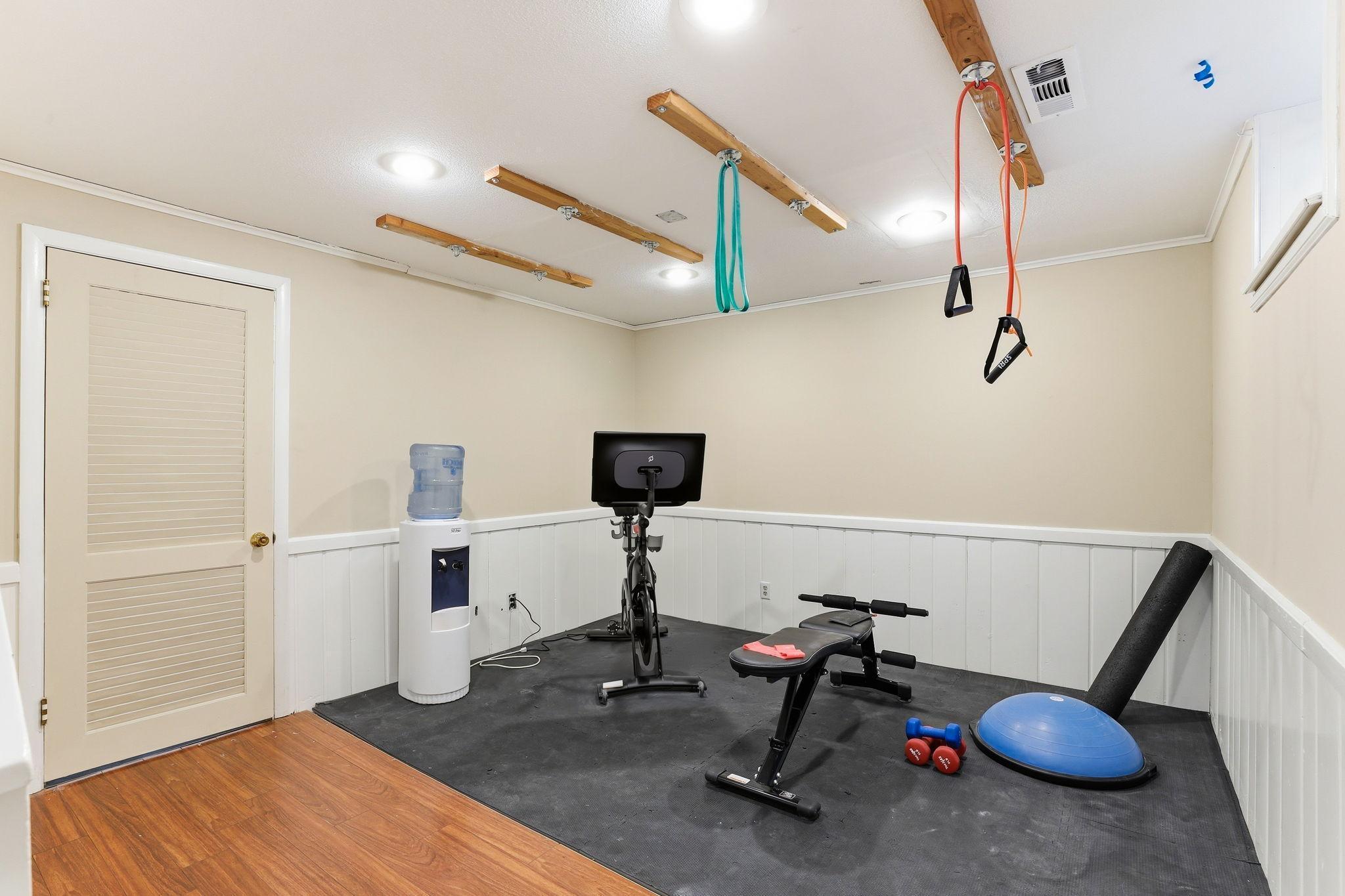 Lower Level Workout Room with Circus Rings