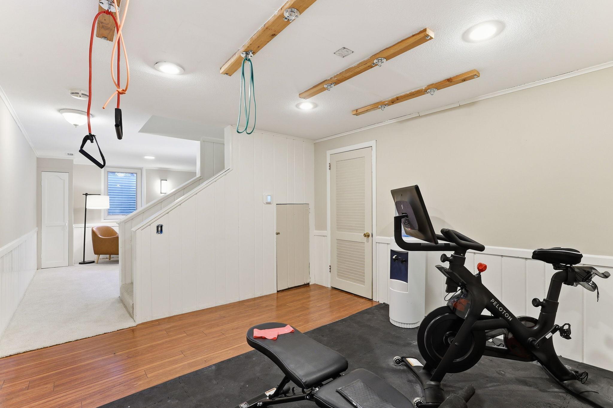 Lower Level Workout Room with Circus Rings