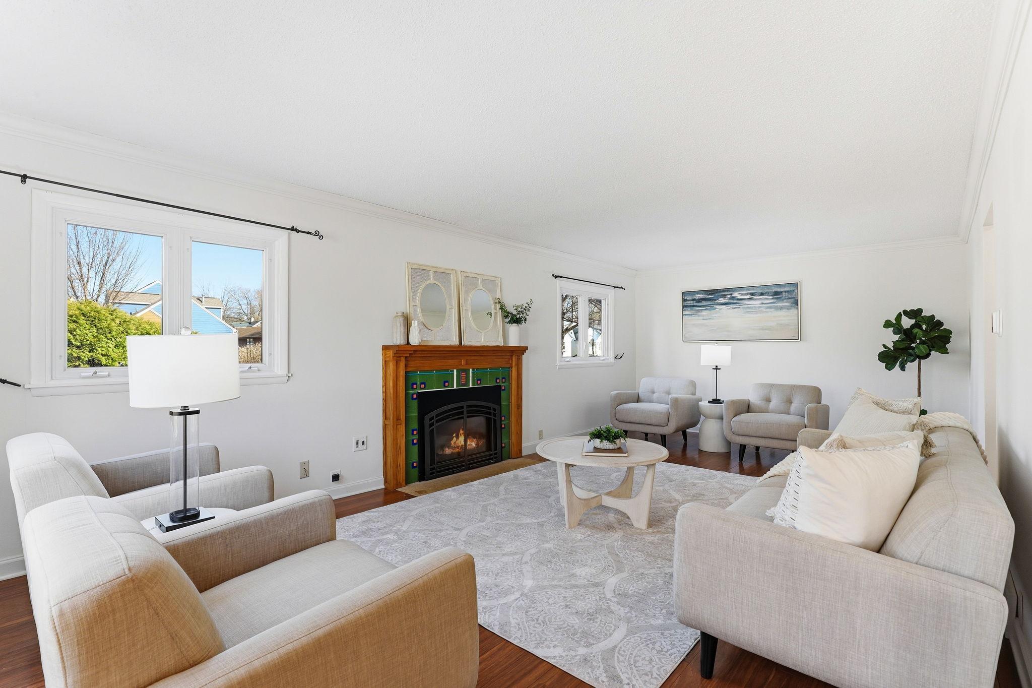 Main Level Living Room with gas fireplace and custom tile surround