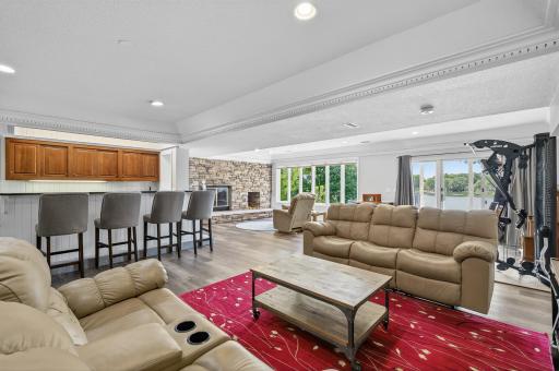 A recreation area offers plenty of room for games, workouts, or hobbies.