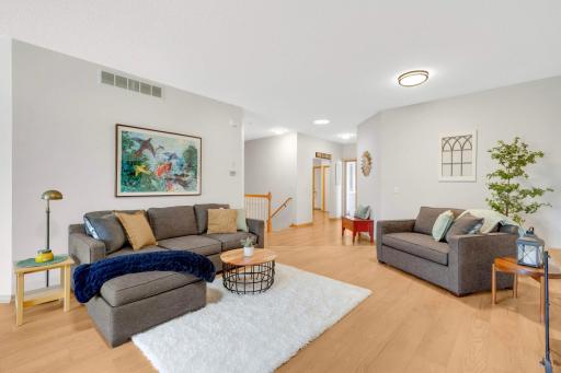 Open concept living, new lux vinyl flooring