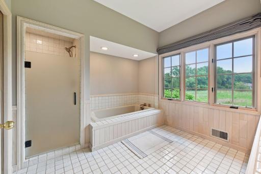 Primary full bathroom with private marsh views