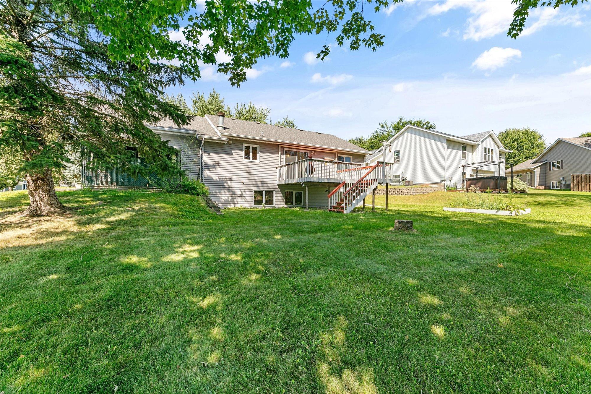 Oversized, walk-off deck. Ability to fence in the entire back yard for added safety for children and pets.