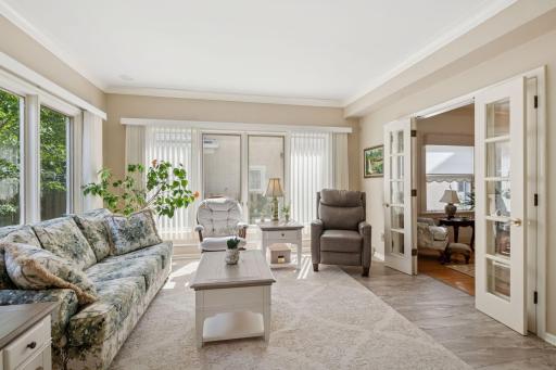 Family room with French doors to living room