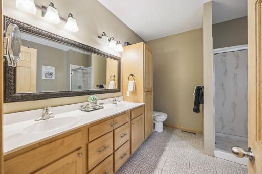 Plenty of storage space in the spacious primary bathroom.
