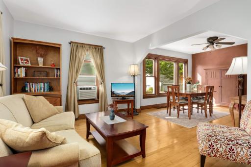 The living room flows into the dining room, with even more windows looking out to the yard. All the windows in the home but one were replaced in 2018.