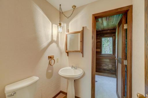 An extra lower-level bath includes framing for a future sauna, perfect for creating a personal spa retreat