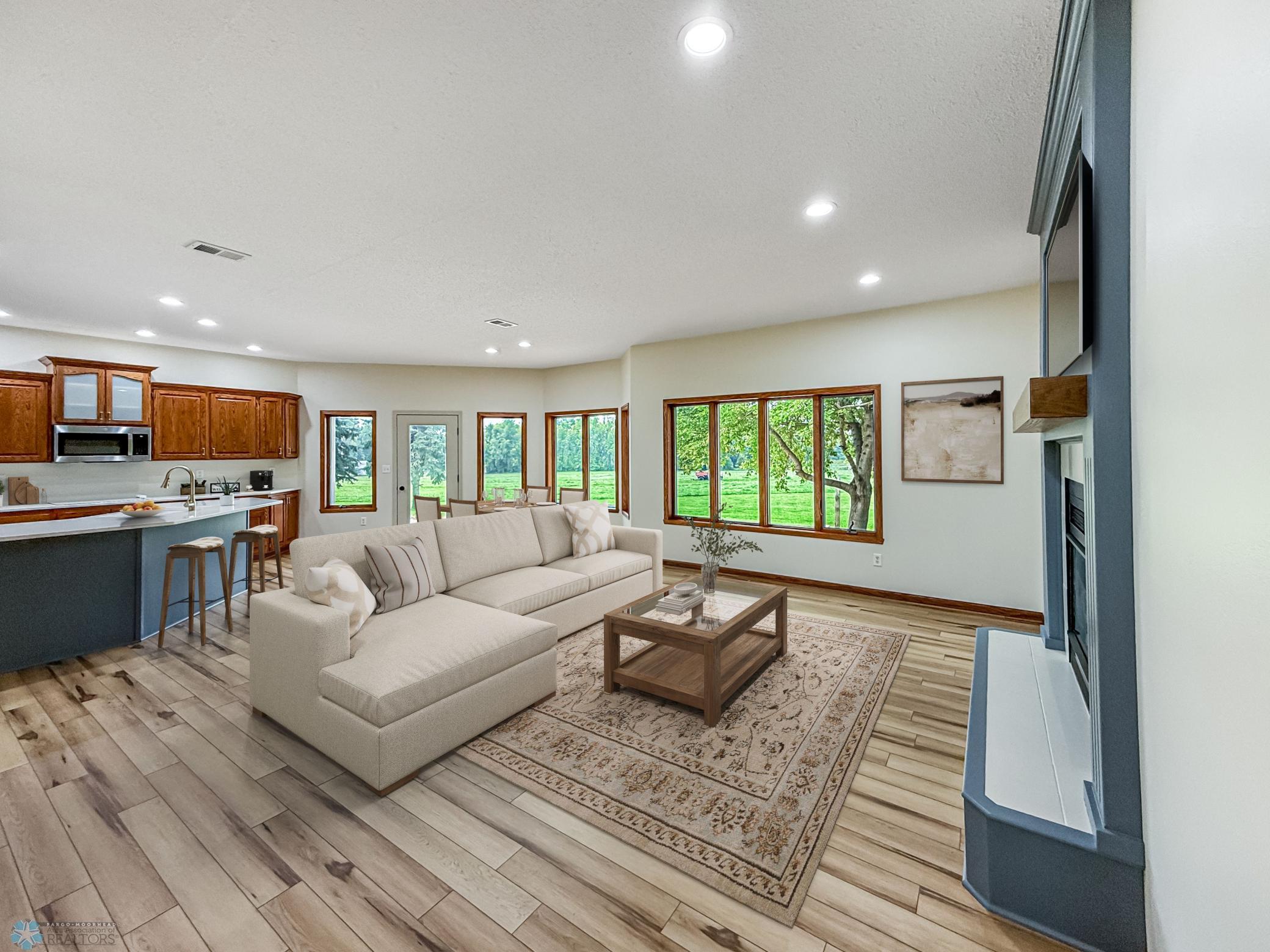 Virtually staged- living room & kitchen