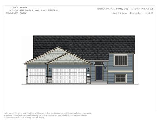 Photo for 6687 Granby Street, North Branch, MN 55056 - listing #6781028 Exterior Color Package Rendering. Photos and renderings may not depict actual plan, materials, & finishes, these may vary. All measurements are approximate.