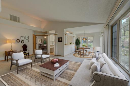 Virtually staged living room and dining room ~