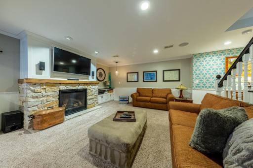 Lower Level Amusement Room with Crown Molding