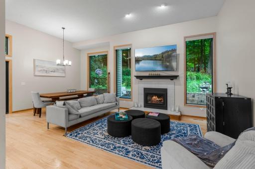 Tall windows & vaulted ceilings open up the space