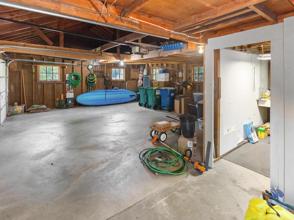 Interior of extra deep and large garage.