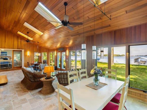 Great Room has sanded and sealed cedar walls and ceilings along with two ceiling fans!