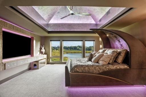 Anchored by a custom-made bed (complete with a heated cubby for pets) the suite offers views that stretch beyond the ordinary into dreamscape.