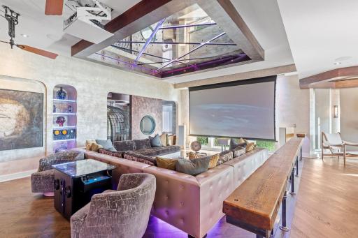 Custom seating is carefully choreographedâan impressive 30 spots are available to relax, dine, and take in the shifting hues of lights.