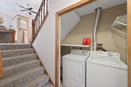 Laundry tucked away headed down the stairs