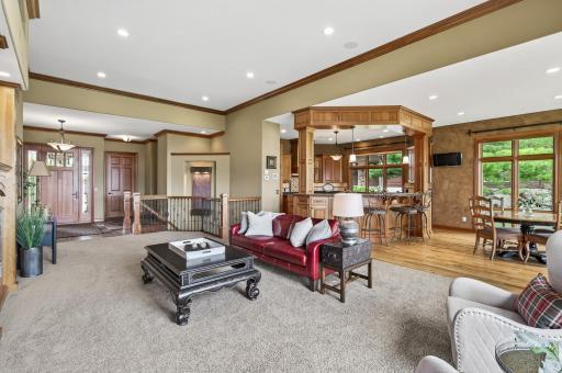 Main floor living area, so open and bright with tall ceilings and custom lighting and sound system.