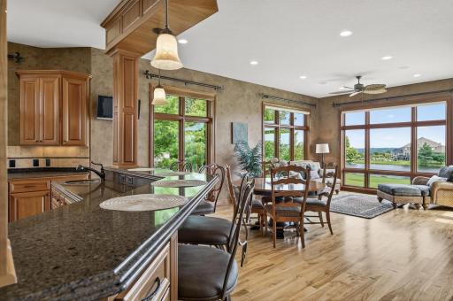 Beautiful wood floors and large kitchen breakfast bar area and views for miles.