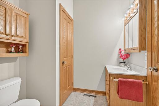 The storage in these bathrooms are awesome. Linen closet. Vanity cabinet. Over-the-toilet cabinet. And a medicine cabinet too!