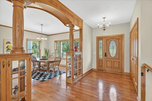 This beautiful space will be the scene of all your welcomes and goodbyes, and there is plenty of space for both! The coat storage closet features solid oak French doors.