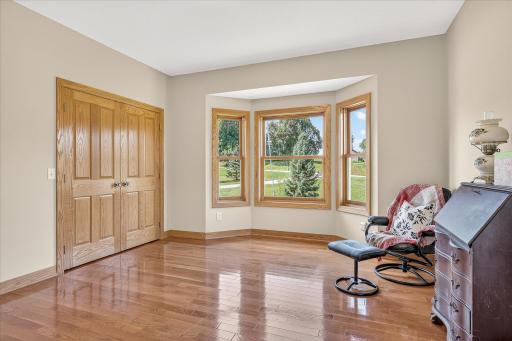 The closet doors are solid oak French doors with glass knobs. Beautiful!