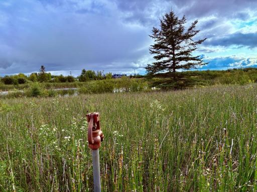 Water hydrant on north side of pond