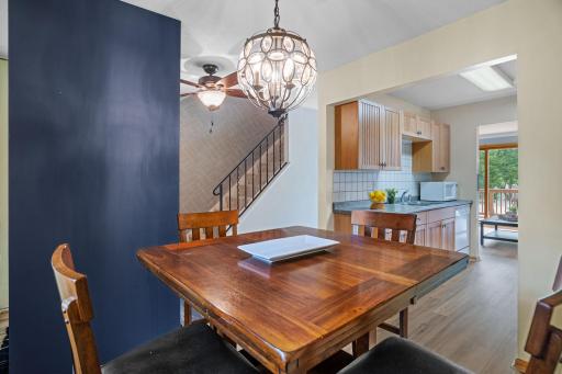 View of the kitchen from the dining area.