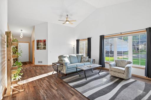 Great Room/Living/Dining with View toward Front Door