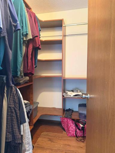 A shot of the walk-in closet in the first bedroom on the upper level.