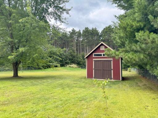 Views of the big shed and the backyard beyond.