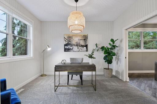 A main-level flex room is perfect for the home office, or playroom.