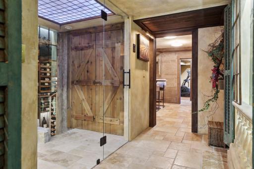 Take a peak in the temperature-controlled wine cellar...