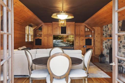 The lower level family room opens up to the back patio.