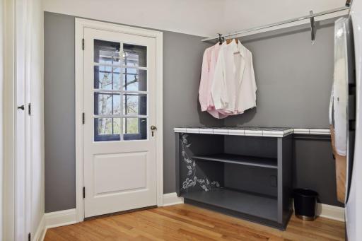 The laundry is located on the upper level.