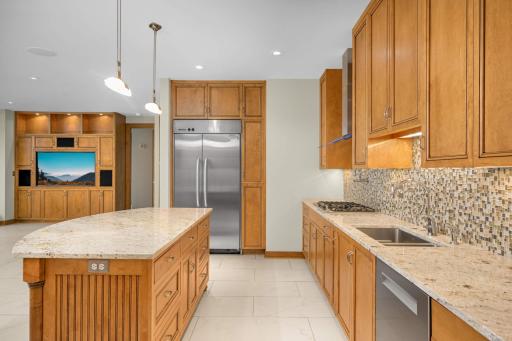 Stainless steel appliances and quartz countertops