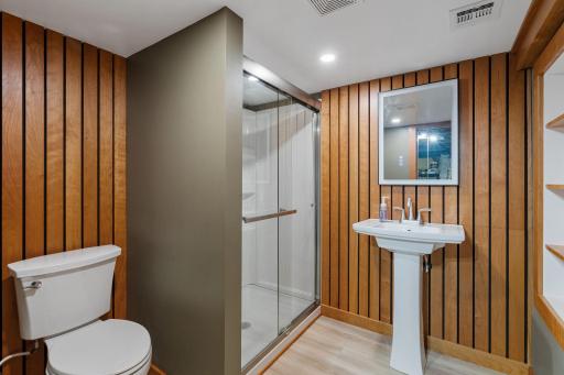 This lower level bathroom was recently completed and is amazing.