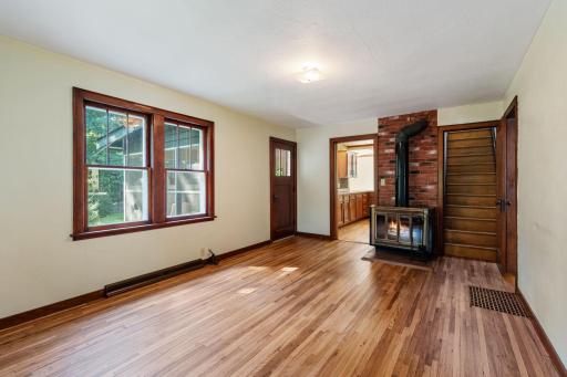 The oak hardwood floors have just been refinished.