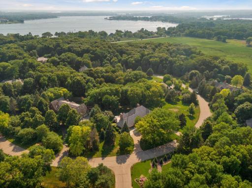Aerial of home and Lake Minnetonka in the back ground